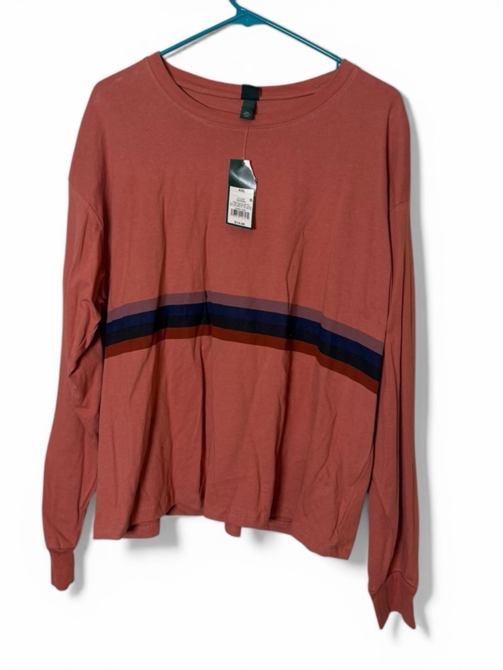 wild fable Rust Long Sleeve Tee with Navy & Black Stripe